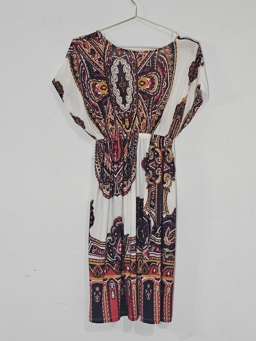 Cristinalove Women's Paisley Kimono Dress Size L Boho Chic V-Neck Elastic Waist - Picture 3 of 12